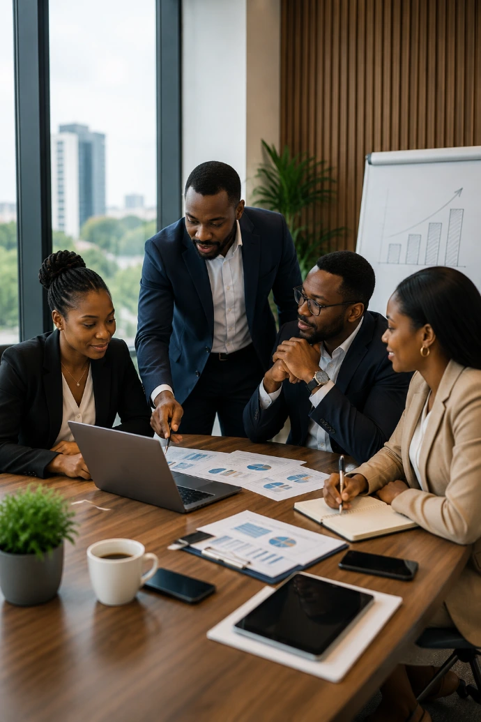 Équipe de consultants en réunion de travail