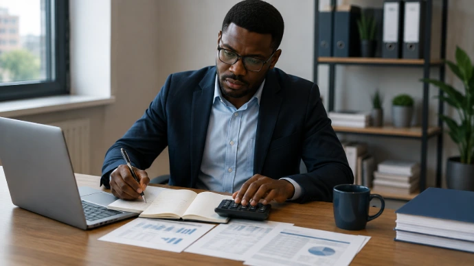 Consultant en gestion travaillant sur un dossier d’entreprise